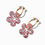 Pink Glitter Acrylic Flower Hoop Earrings,