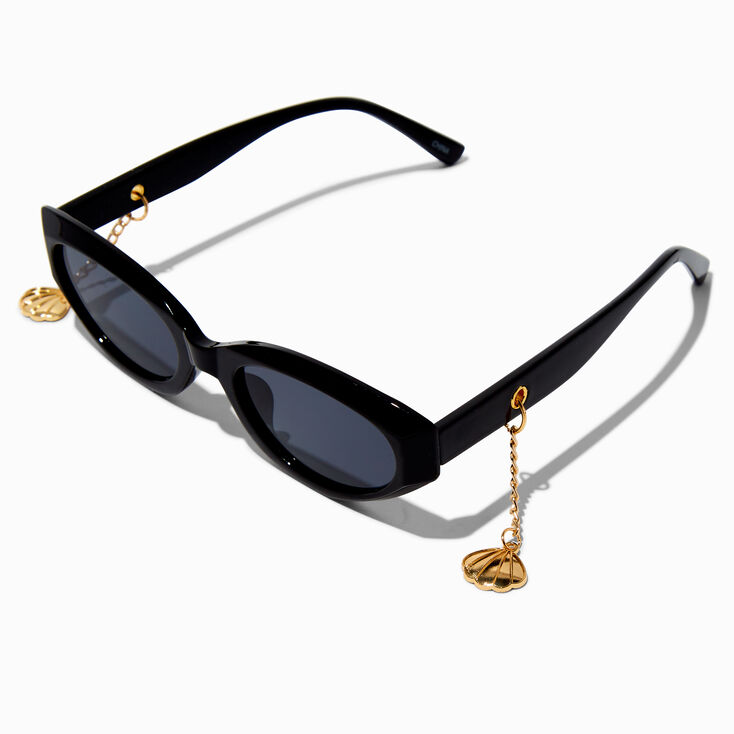 Black Oval Seashell Charm Sunglasses,