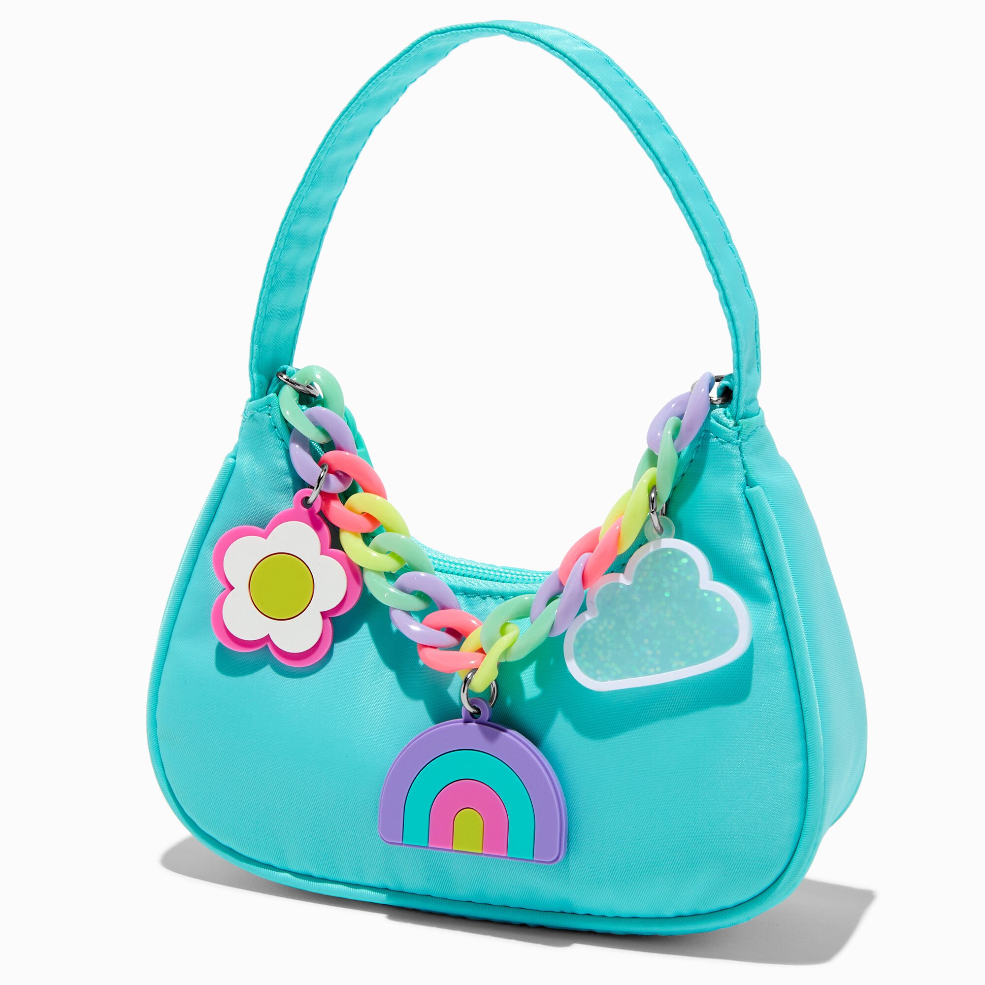 Sac porté épaule bleu sarcelle chaîne arc-en-ciel Claire's Club,