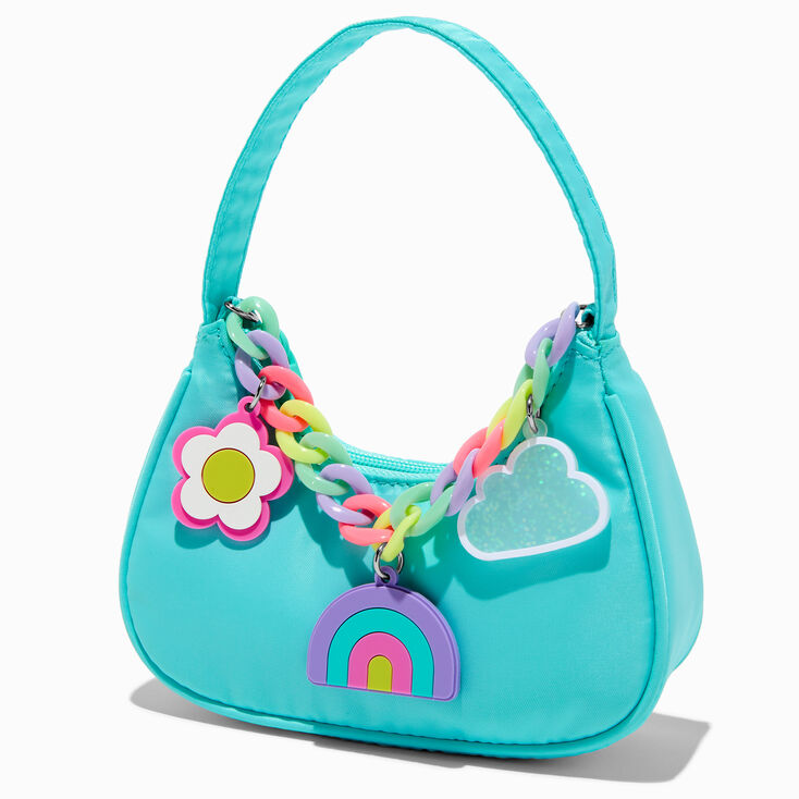 Sac port&eacute; &eacute;paule bleu sarcelle cha&icirc;ne arc-en-ciel Claire&#39;s Club,