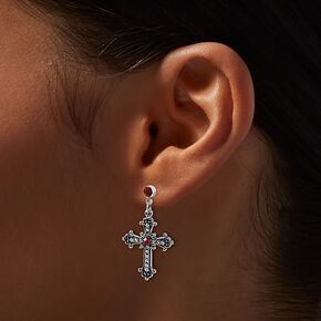 Hematite Red Cross Drop Earrings,