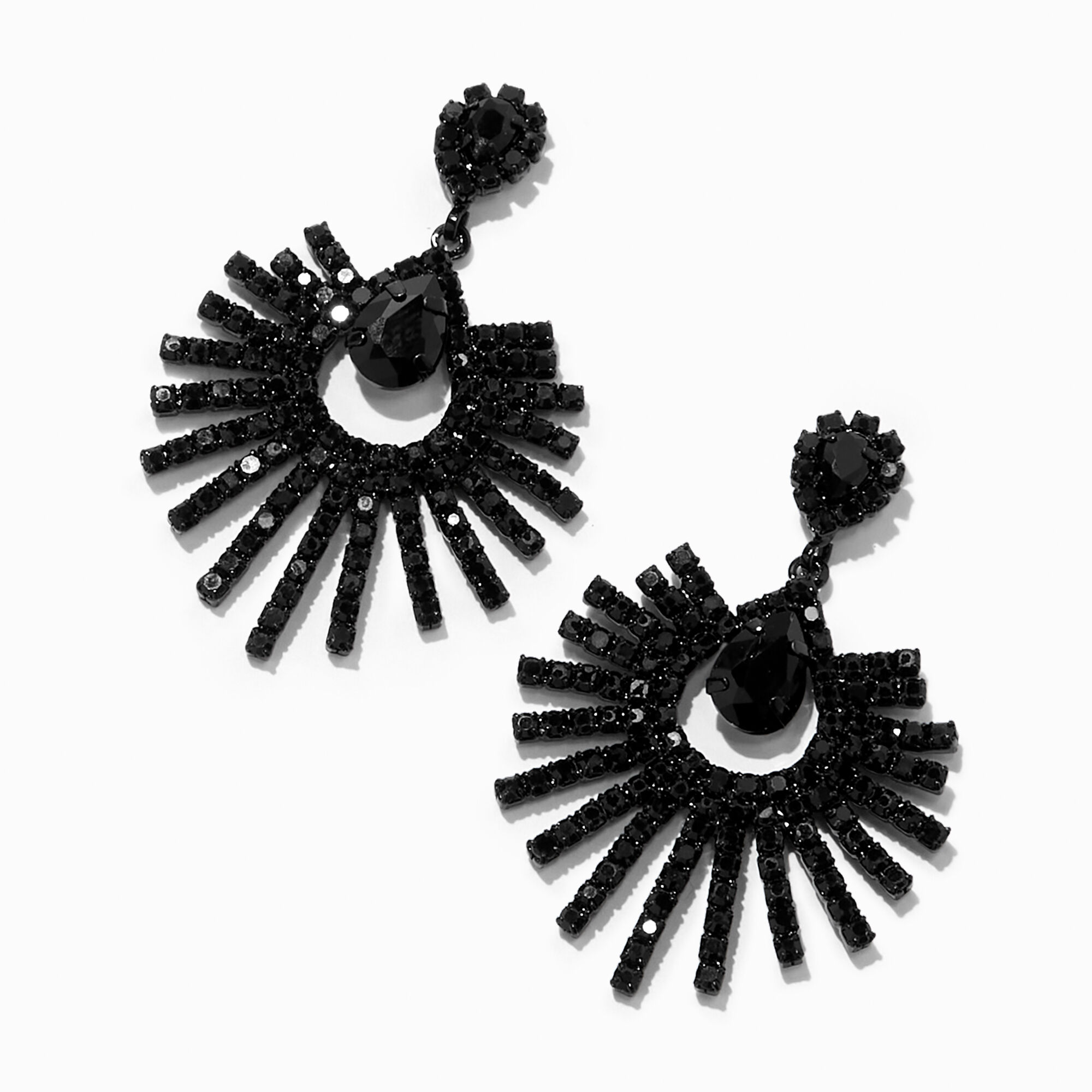 Black 1" Rhinestone Chandelier Drop Earrings,