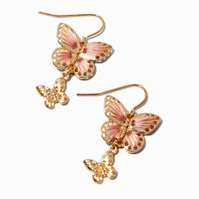 Pink Thread Butterfly Double 1&quot; Drop Earrings,