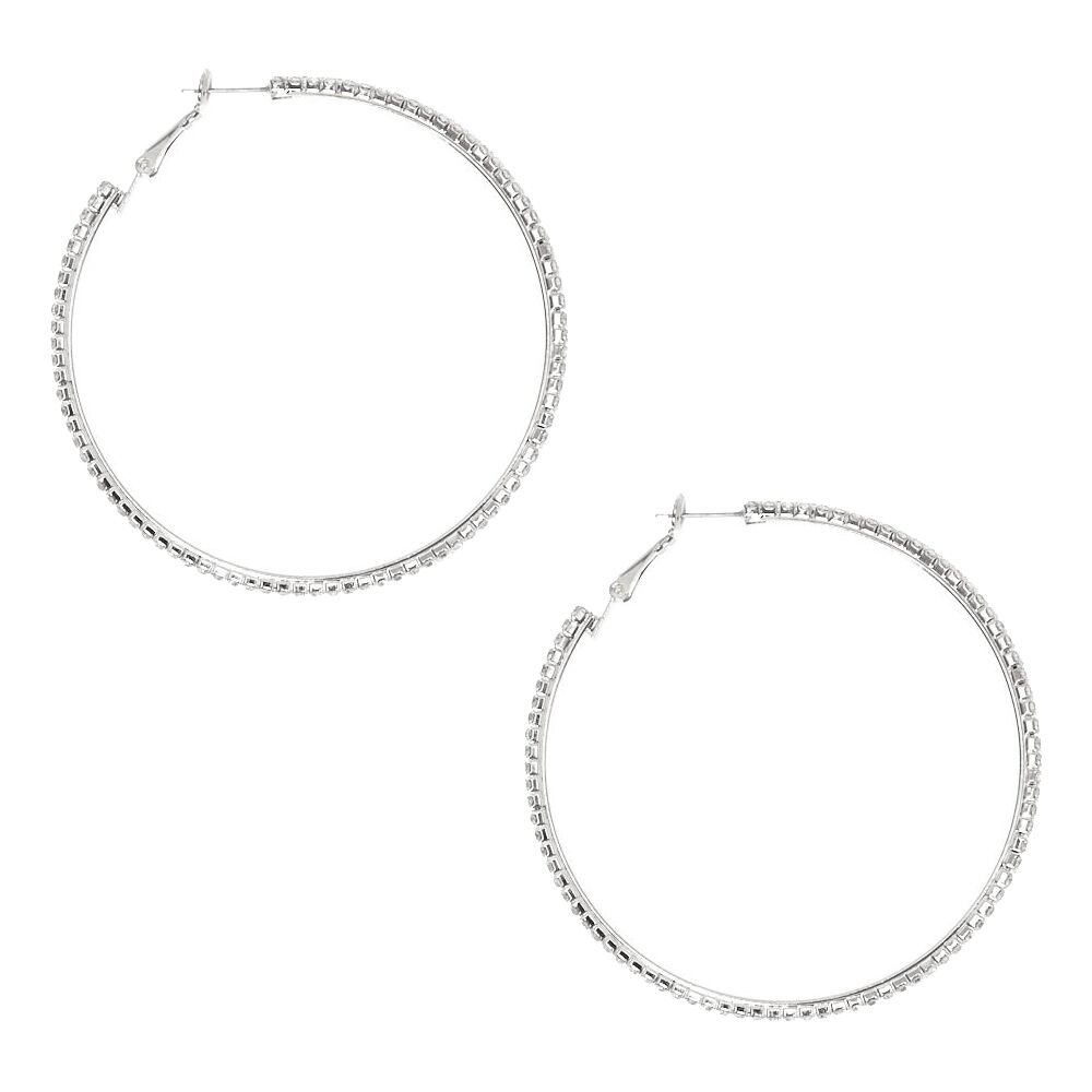 Silver Rhinestone 60MM Hoop Earrings Claire s US