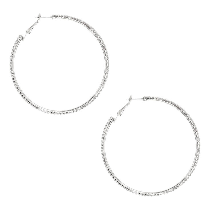 Silver Rhinestone 60MM Hoop Earrings,