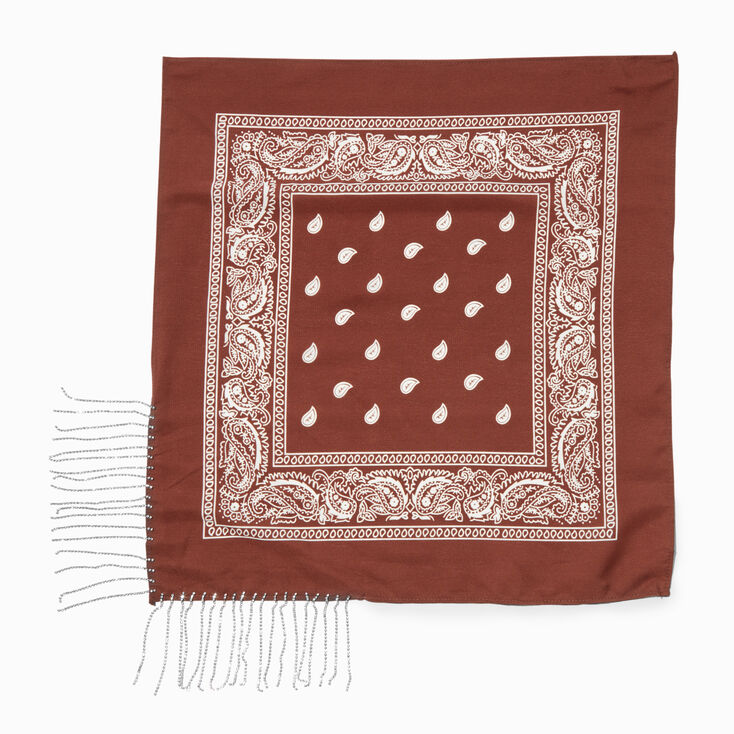 Foulard &agrave; frange avec cha&icirc;nes bandana marron,