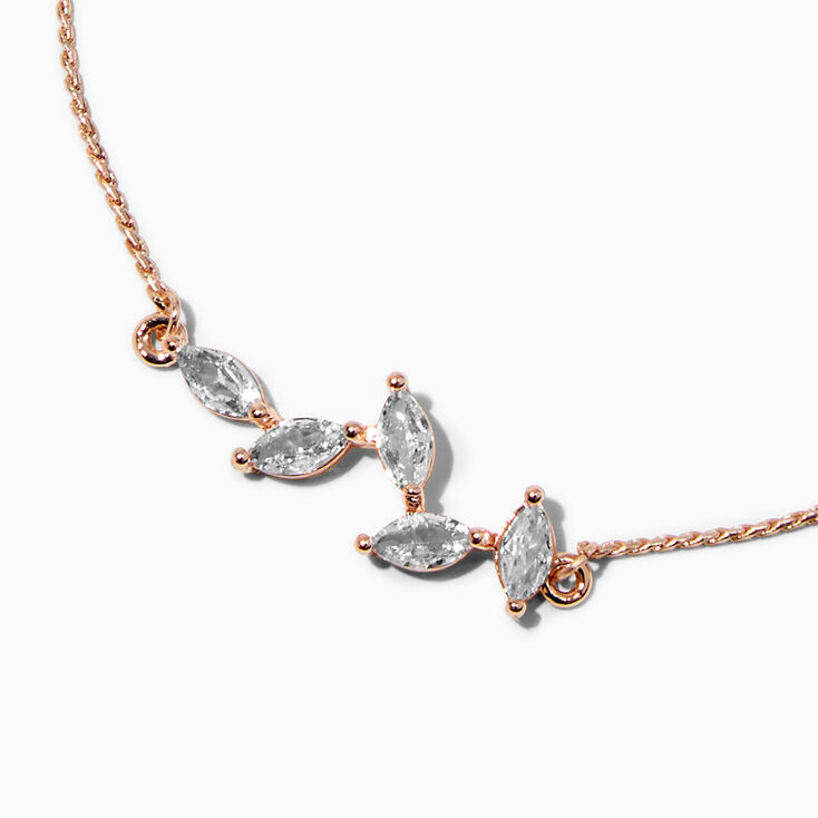 Rose Gold-tone Cubic Zirconia Leaf Adjustable Bracelet,