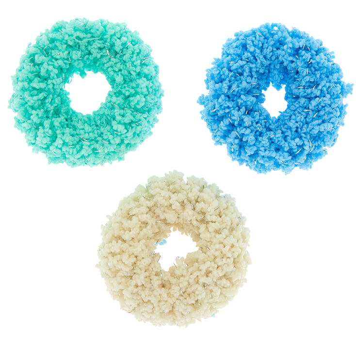 Petits chouchous pelucheux &agrave; paillettes - Bleu, lot de&nbsp;3,