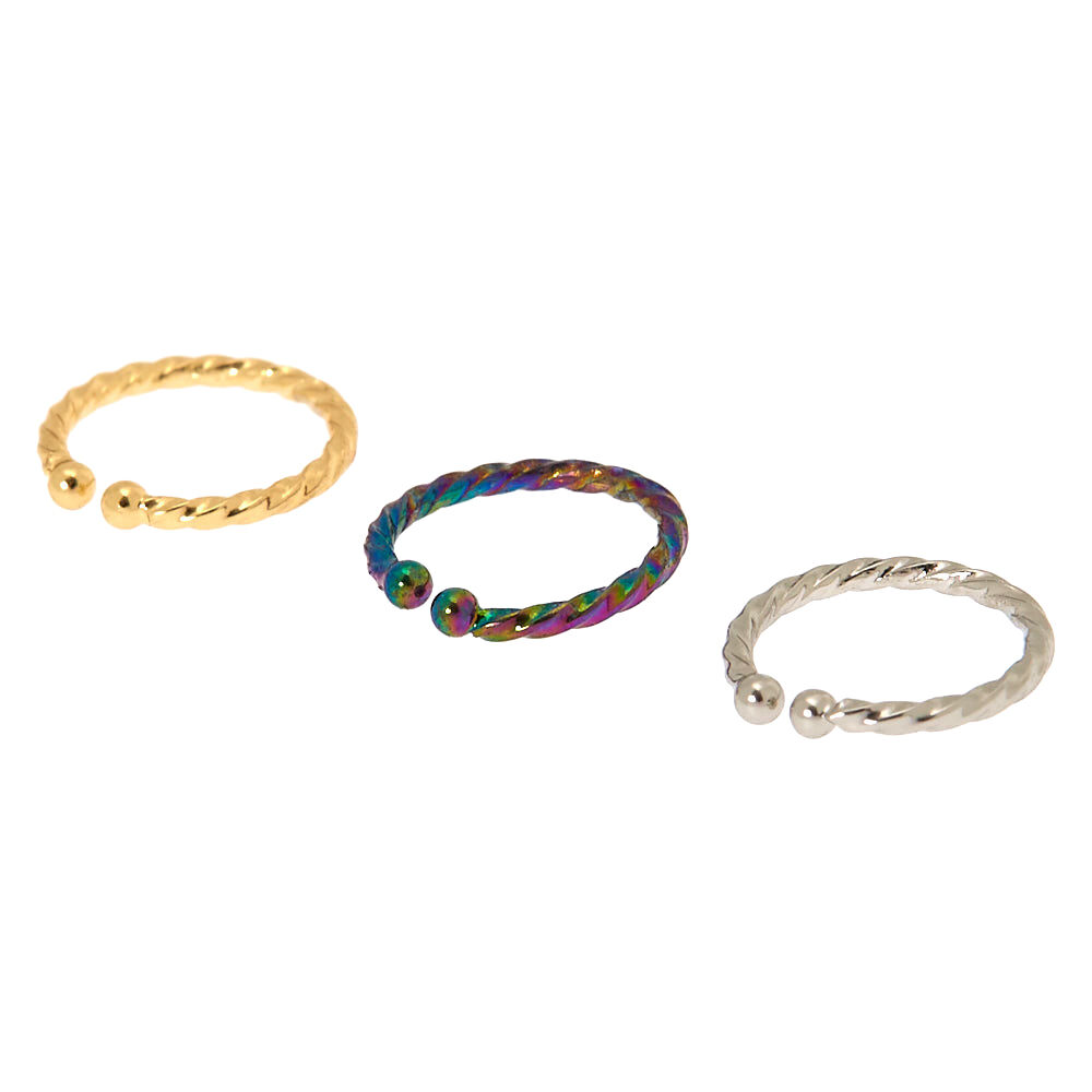 Mixed Metal Anodized Faux Nose Rings - 3 Pack,
