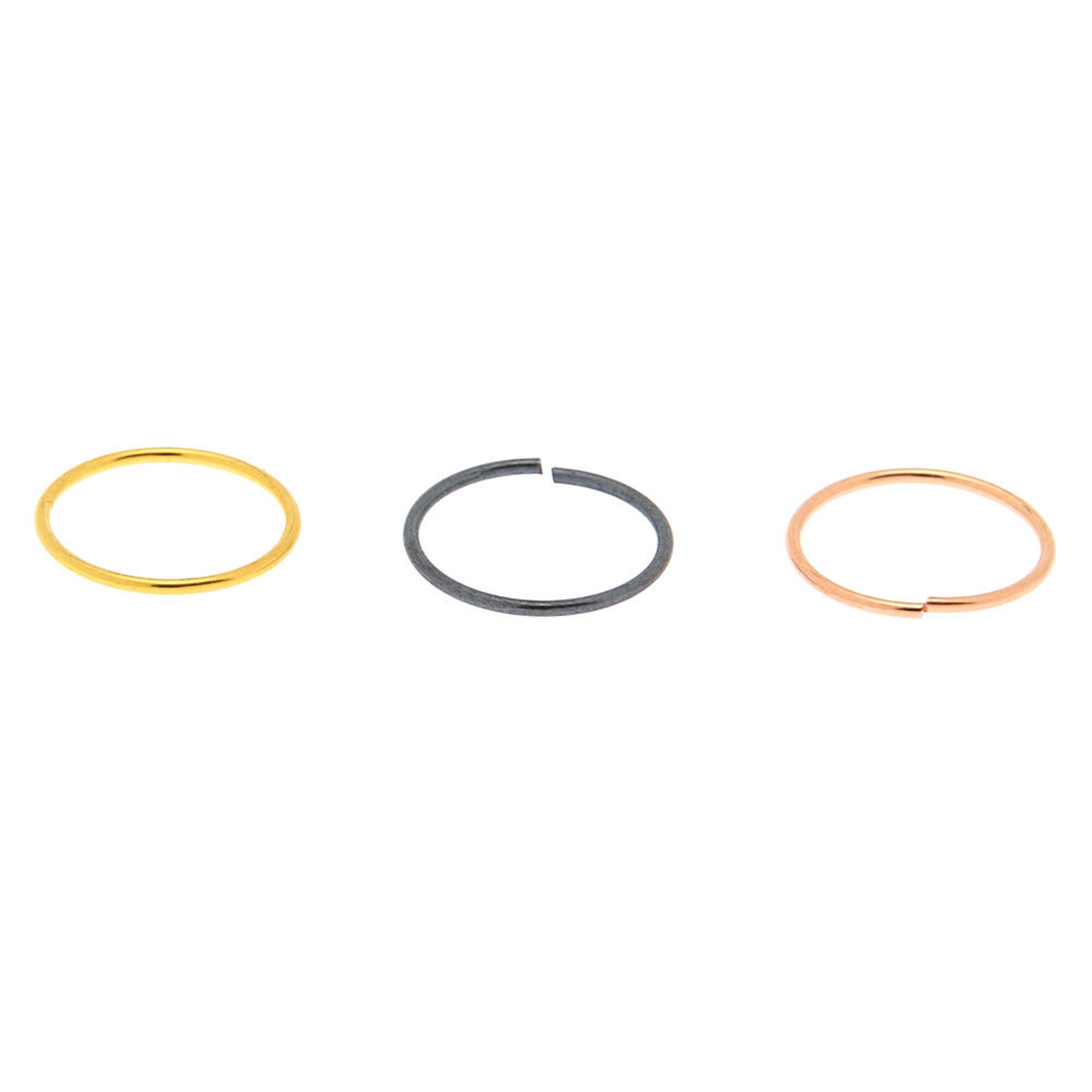 22G Mixed Metal Sterling Silver Hoop Nose Rings - 3 Pack,