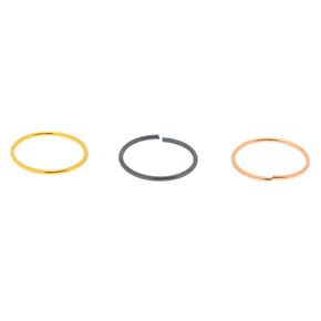22G Mixed Metal Sterling Silver Hoop Nose Rings - 3 Pack,