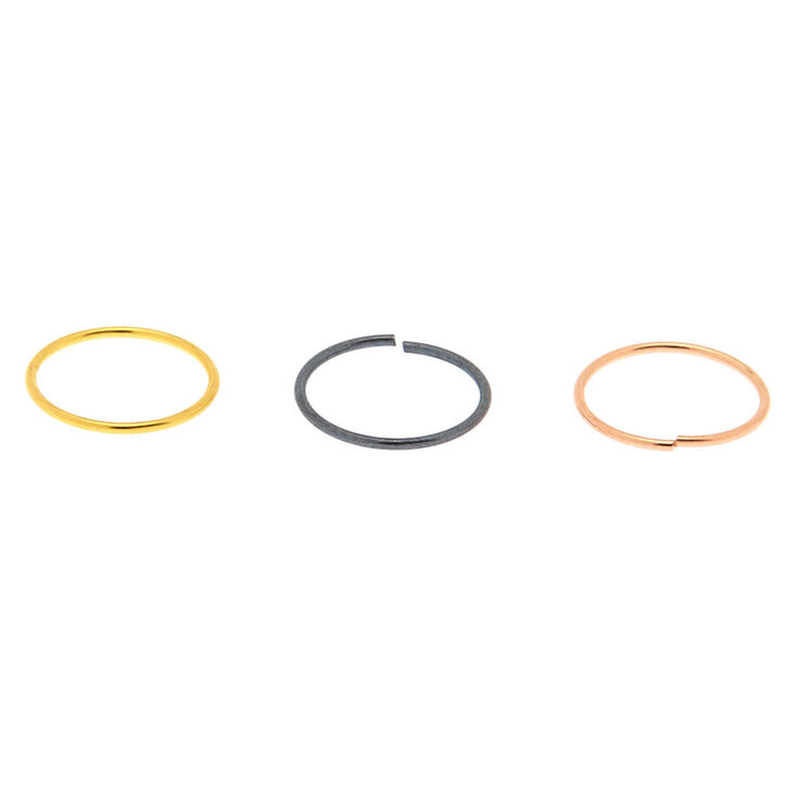 22G Mixed Metal Sterling Silver Hoop Nose Rings - 3 Pack,