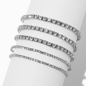 Silver-tone Rhinestone Stretch Bracelets - 5 Pack,