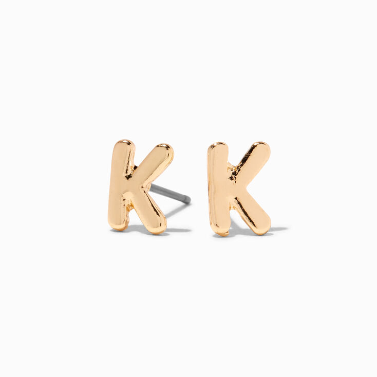 Gold Rounded Initial Stud Earrings - K,