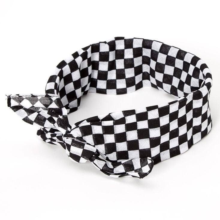 Black &amp; White Checkered Bandana Headwrap,