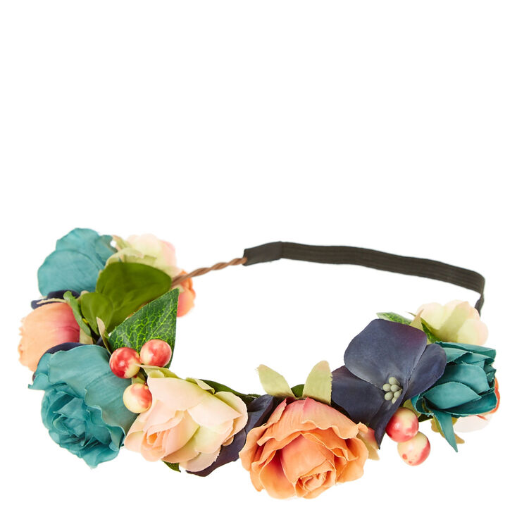 Mixed Flower Crown Headwrap - Peach,