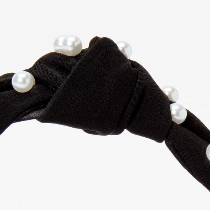 Pearl Embellished Knotted Headband - Black,