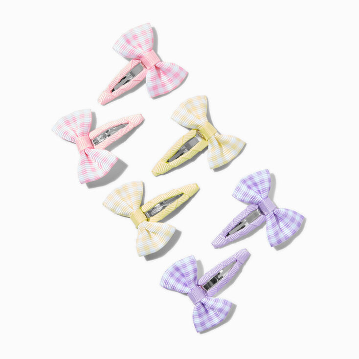 Claire&#39;s Club Pastel Gingham Hair Bow Snap Clips - 6 Pack,