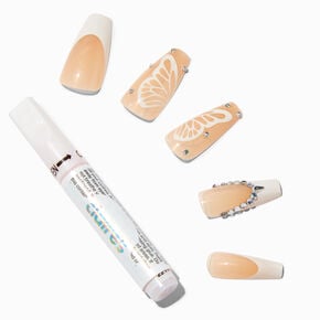 Nude Butterfly Bling French Tip Squareletto Vegan Faux Nail Set - 24 Pack,