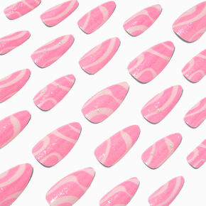 Pink Swirl Bling Almond Vegan Faux Nail Set - 24 Pack,