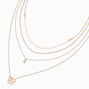 Pink Butterfly Seed Bead Gold-tone Multi Strand Silver Chain Necklace,