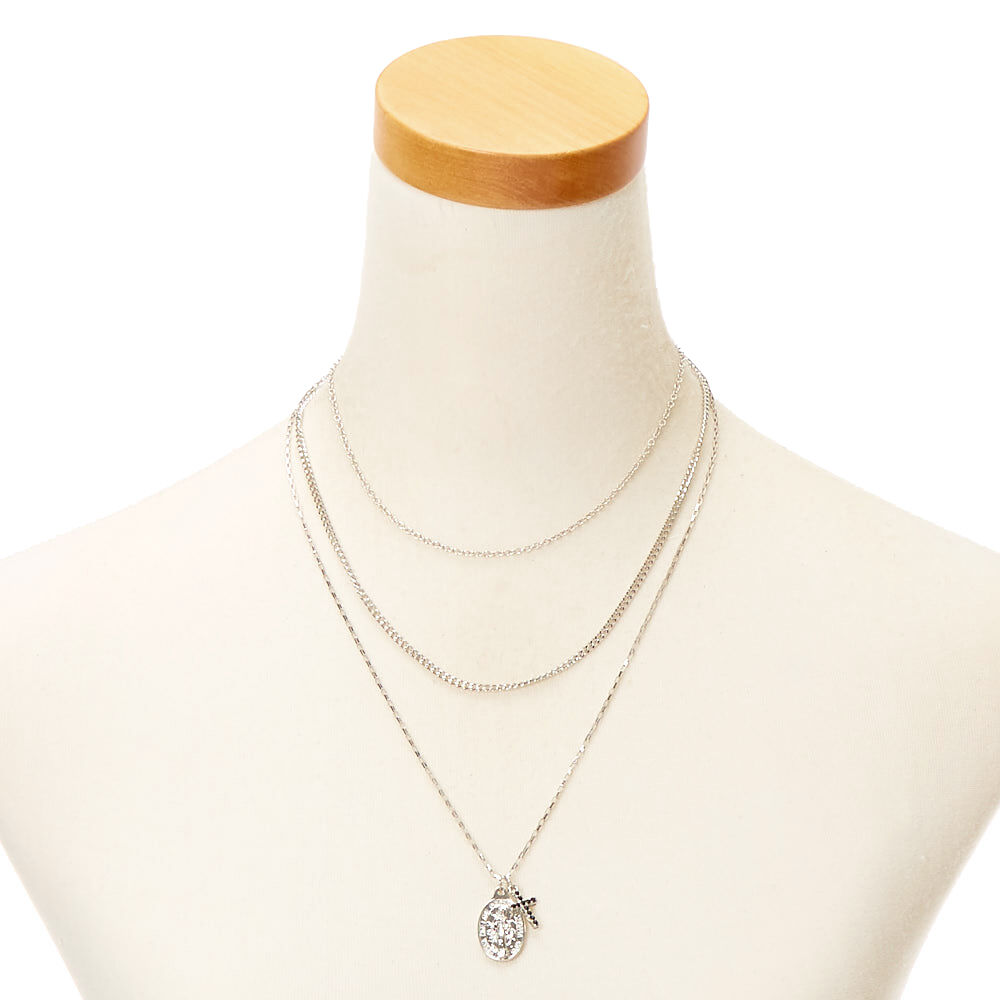 Silver Rosary Multi Strand Necklace,