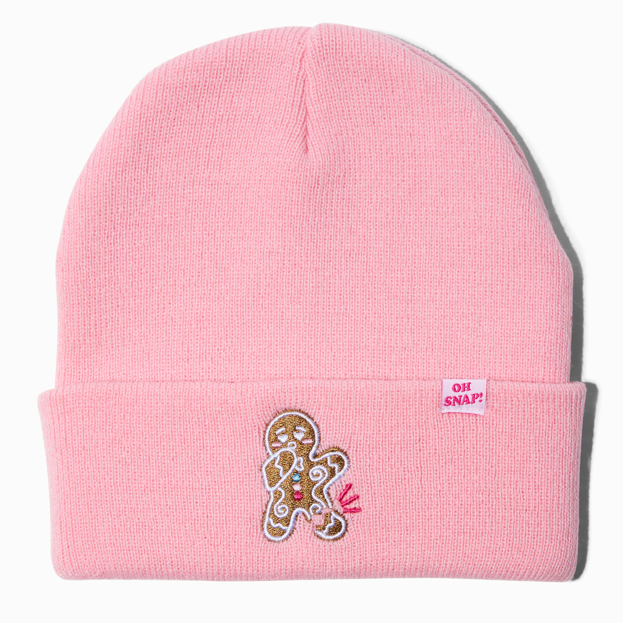 View Claires oh Snap Gingerbread Cookie Beanie Hat Pink information