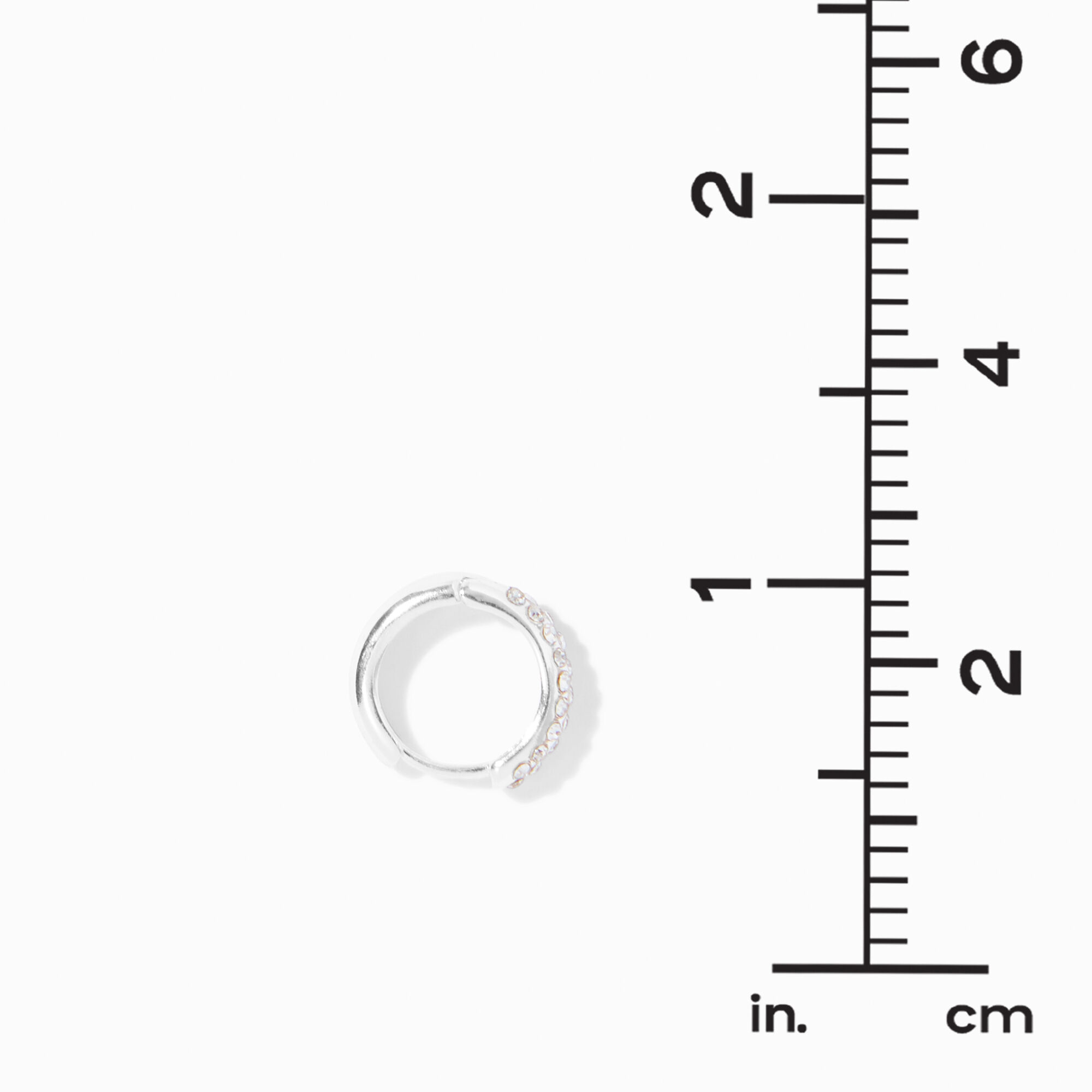 Silver Crystal Rows Embellished 15MM Huggie Hoop Earrings,