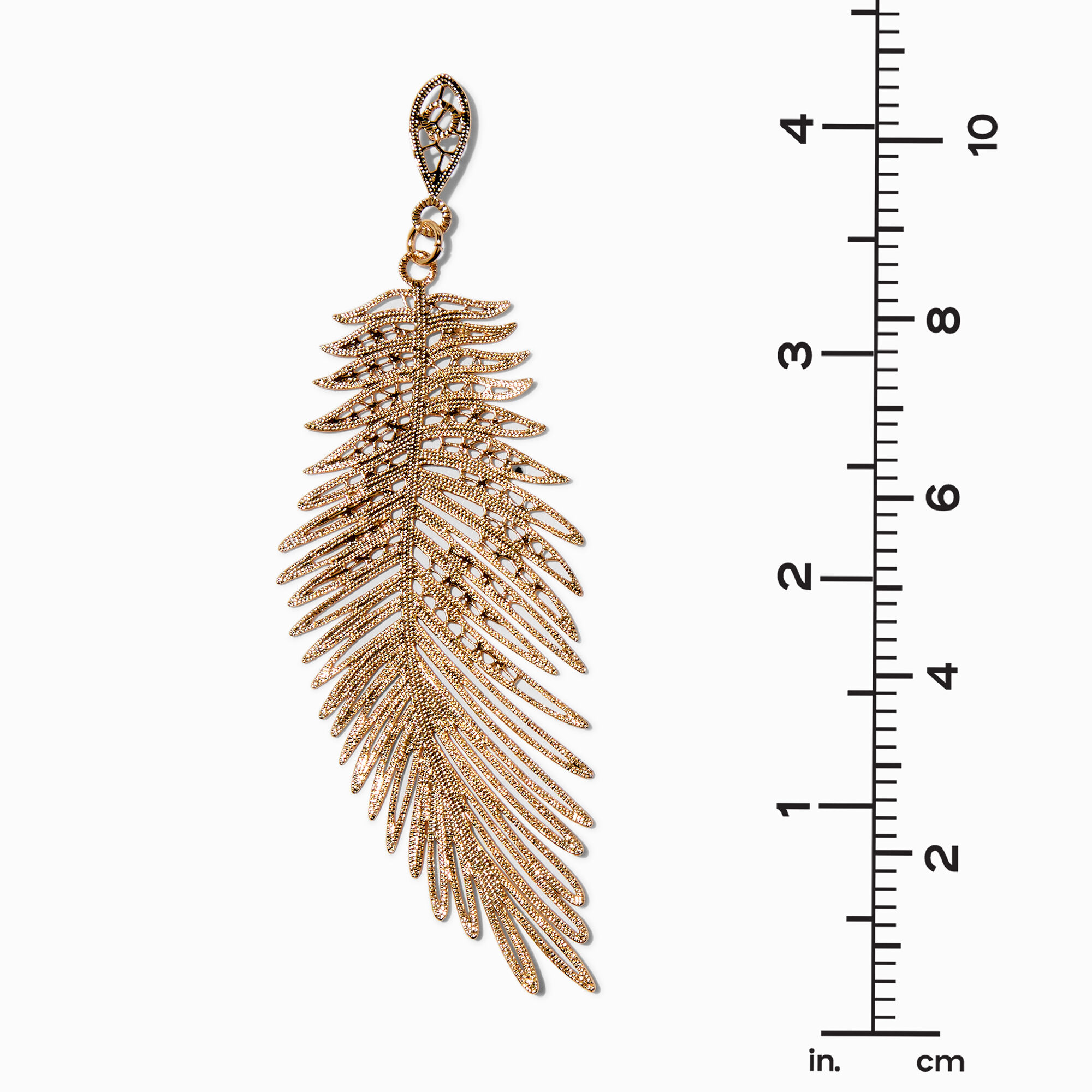 Gold-tone Filigree Feather 4" Drop Earrings ,
