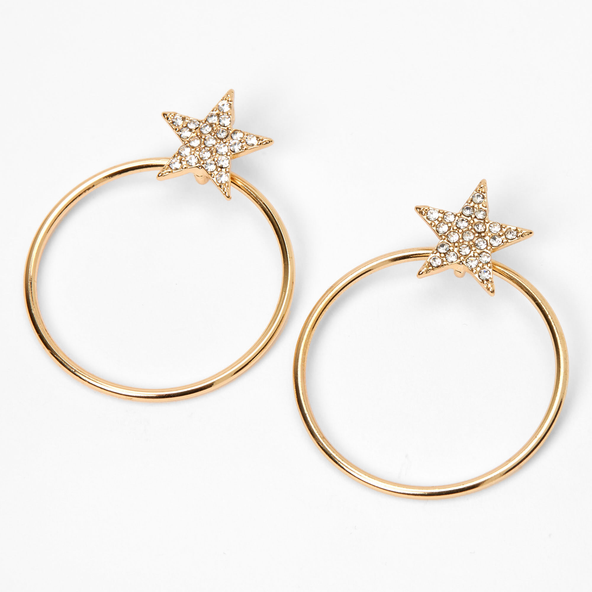 Gold 1.5" Embellished Star Circle Drop Earrings,