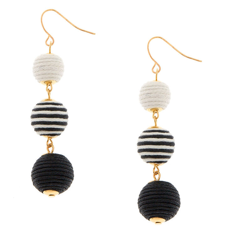 Black And White Ball Drop Earrings Claire S Black And White Ball Drop Earrings