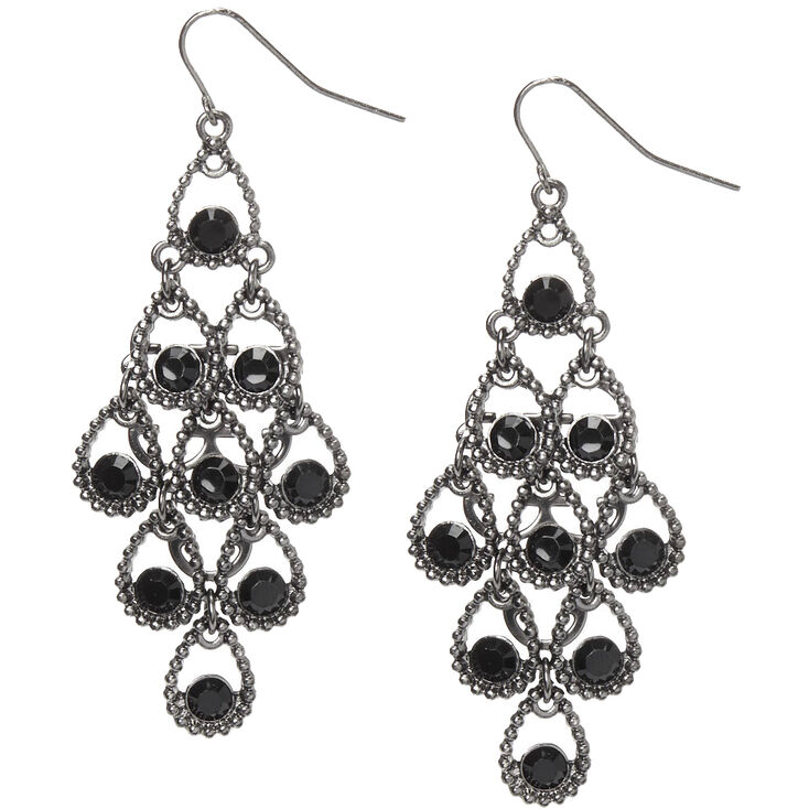 Hematite 2&quot; Teardrop Chandelier Drop Earrings - Black,