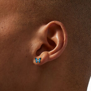 18K Gold Plated Blue Monarch Butterfly Stud Earrings,