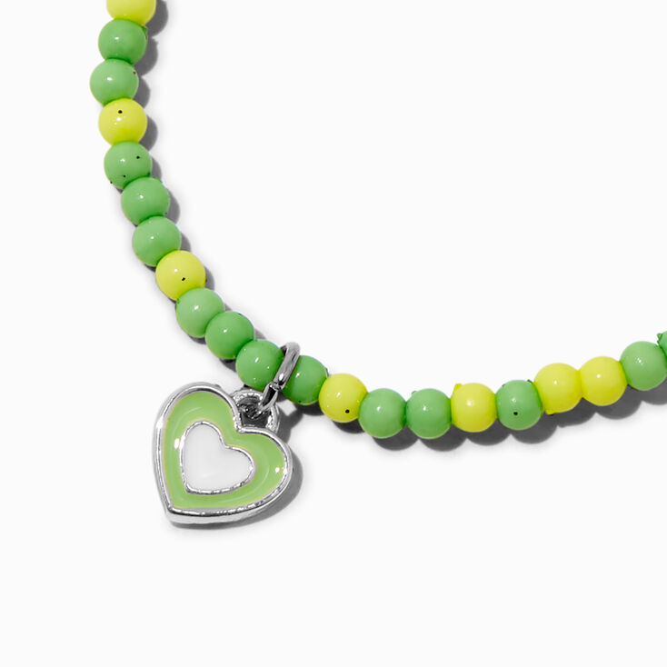Claire&#39;s Club Green &amp; Yellow Heart Seed Bead Stretch Bracelet,