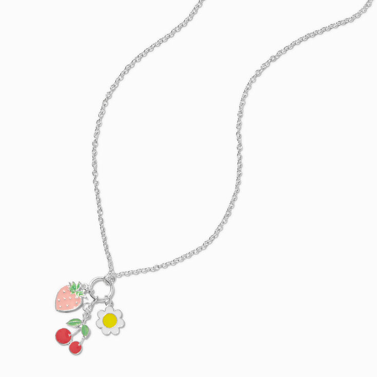 Strawberry, Flower, &amp; Cherry Charm Pendant Necklace,