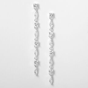 Silver Cubic Zirconia 2.5&quot; Round &amp; Marquis Linear Drop Earrings,