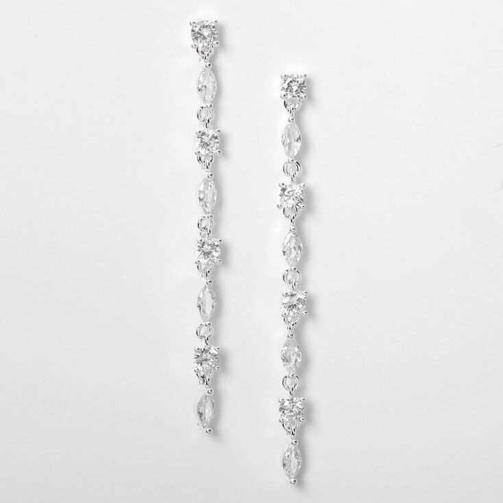 Silver-tone Cubic Zirconia 2.5&quot; Round &amp; Marquise Linear Drop Earrings,