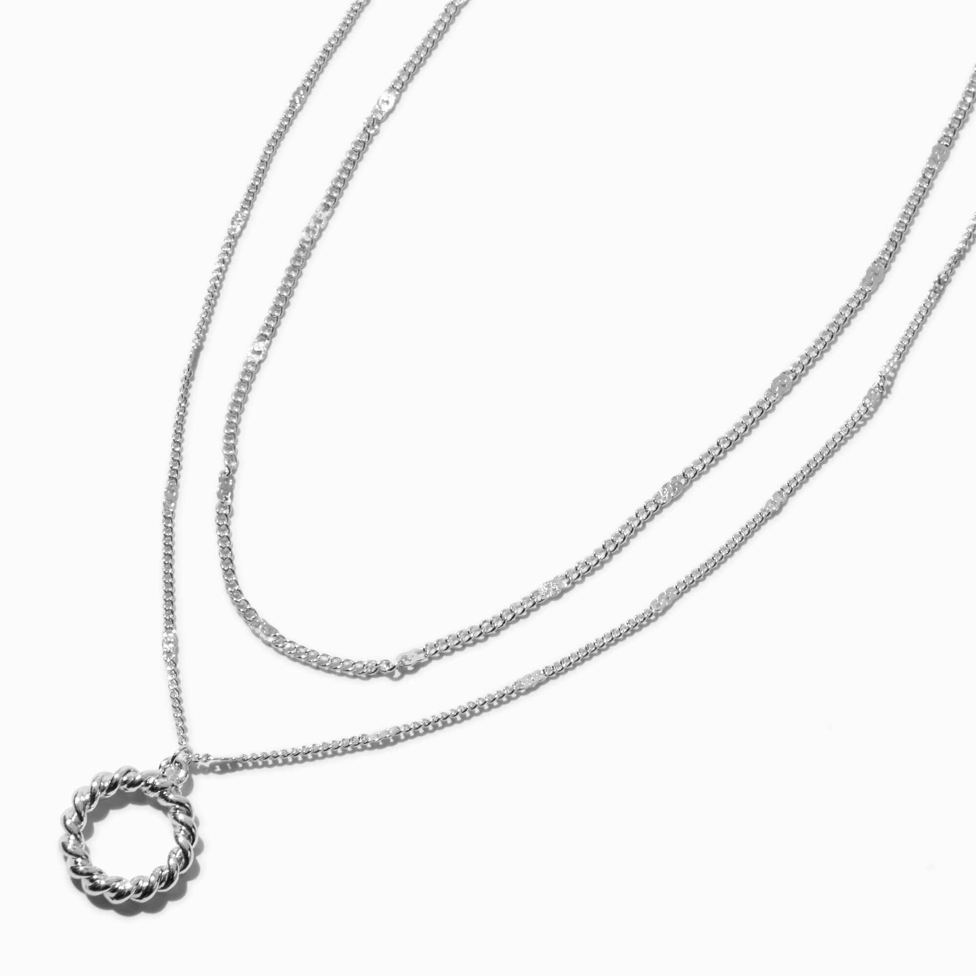 View Claires Tone Twist Ring MultiStrand Necklace Silver information