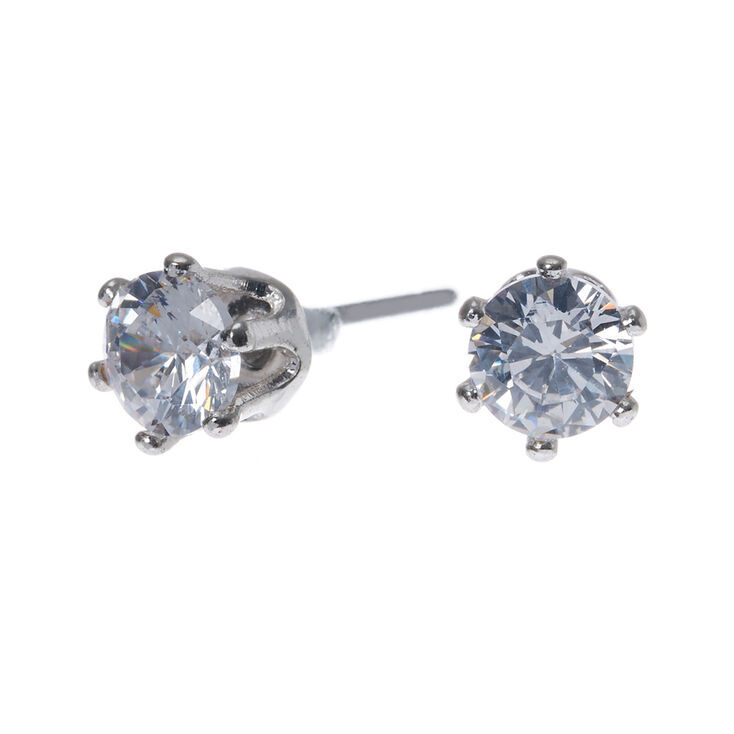 Silver-tone Cubic Zirconia 5mm Round Cupcake Stud Earrings,