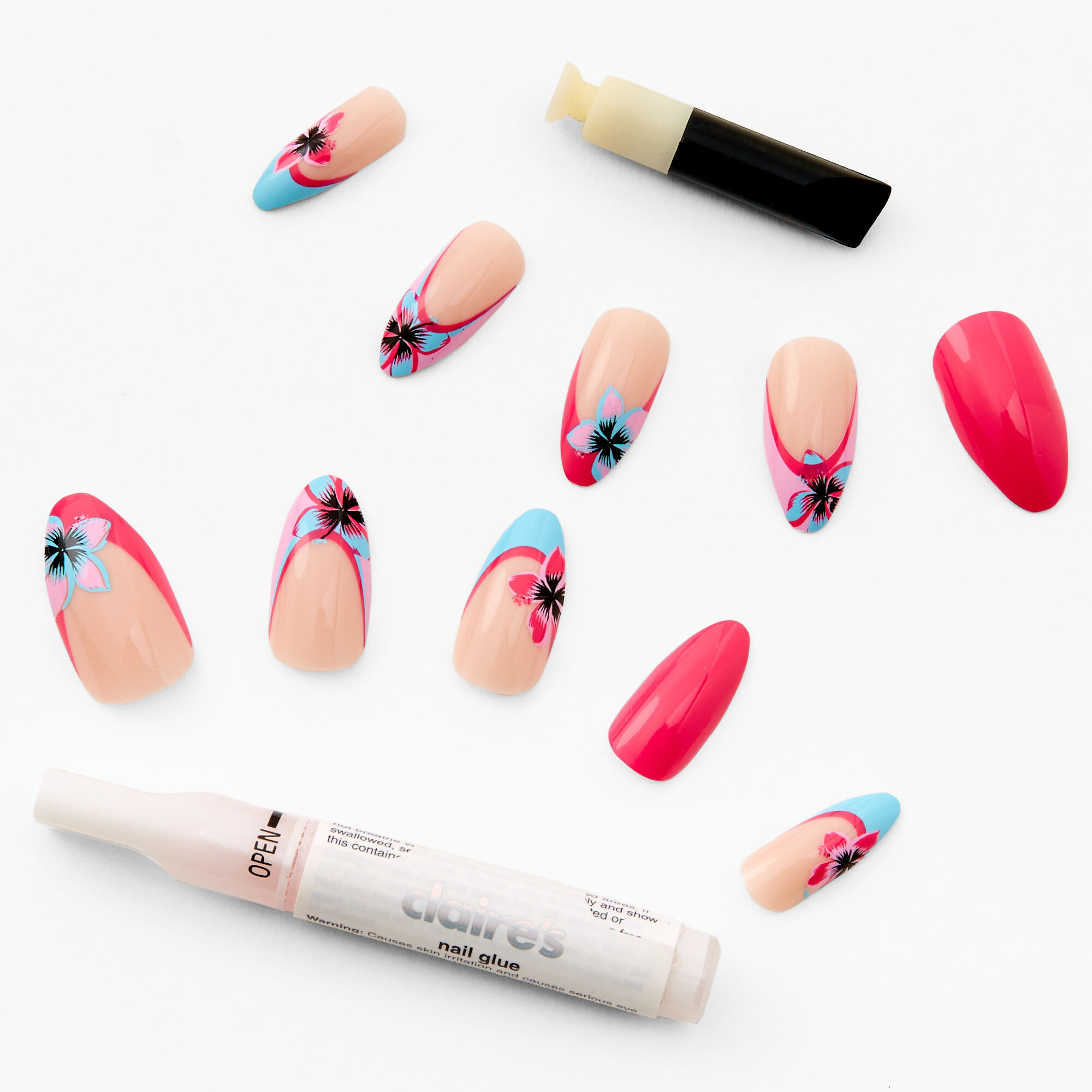 Pink Hibiscus Tip Stiletto Vegan Faux Nail Set (24 pack),