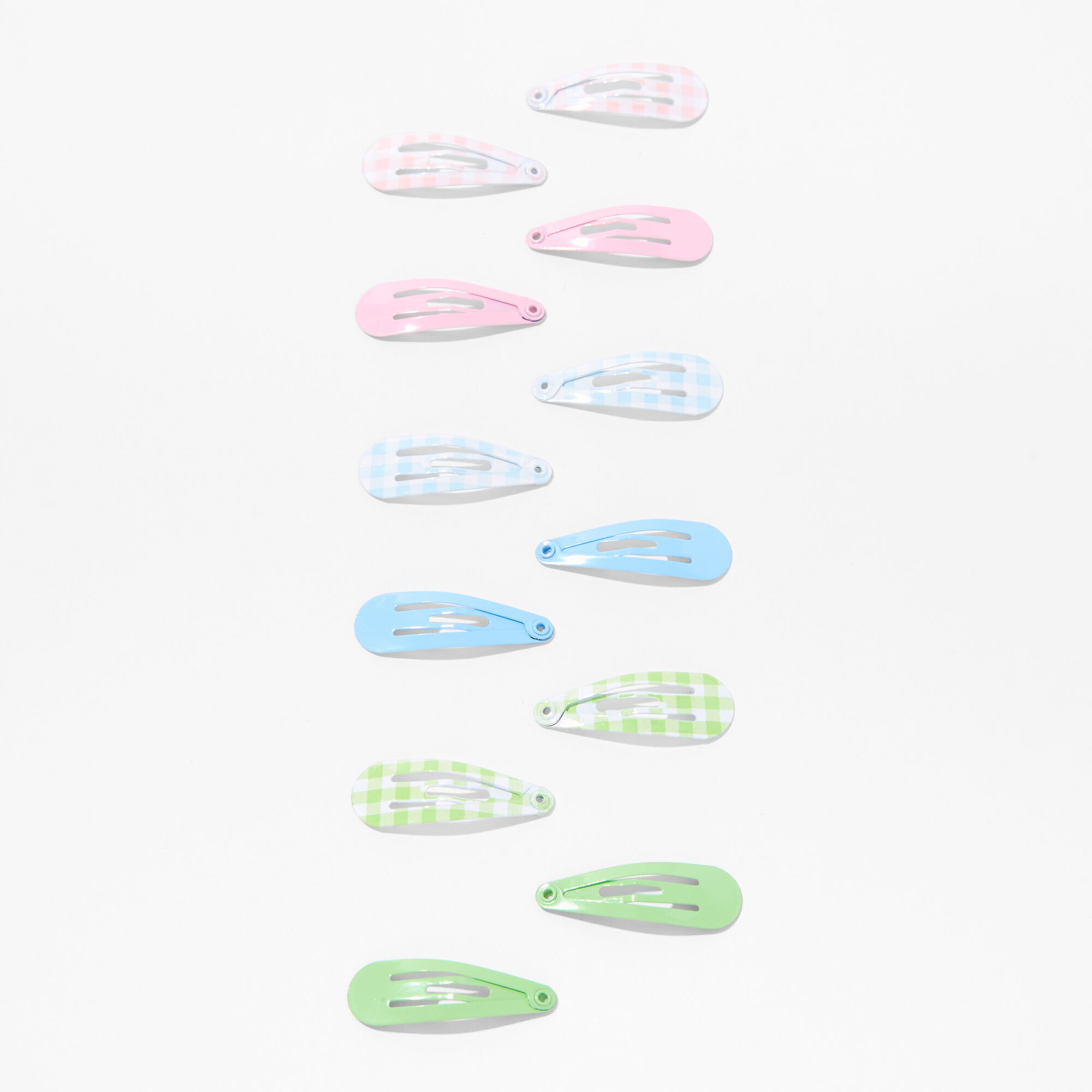 View Claires Club Pastel Gingham Snap Hair Clips 12 Pack information