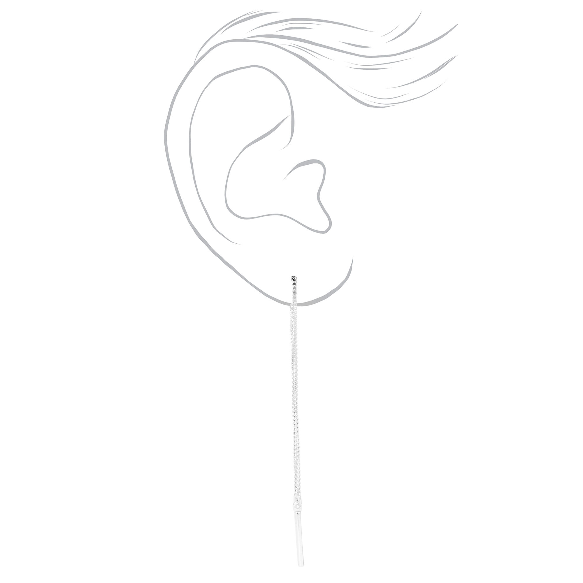 Silver 4" Linear Bar Threader Drop Earrings,