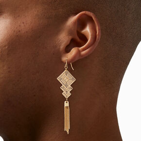 Gold-tone Geometric Chain Tassel 3&quot; Drop Earrings,