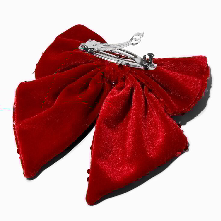 Large Red Sequin Bow Hair Clip,