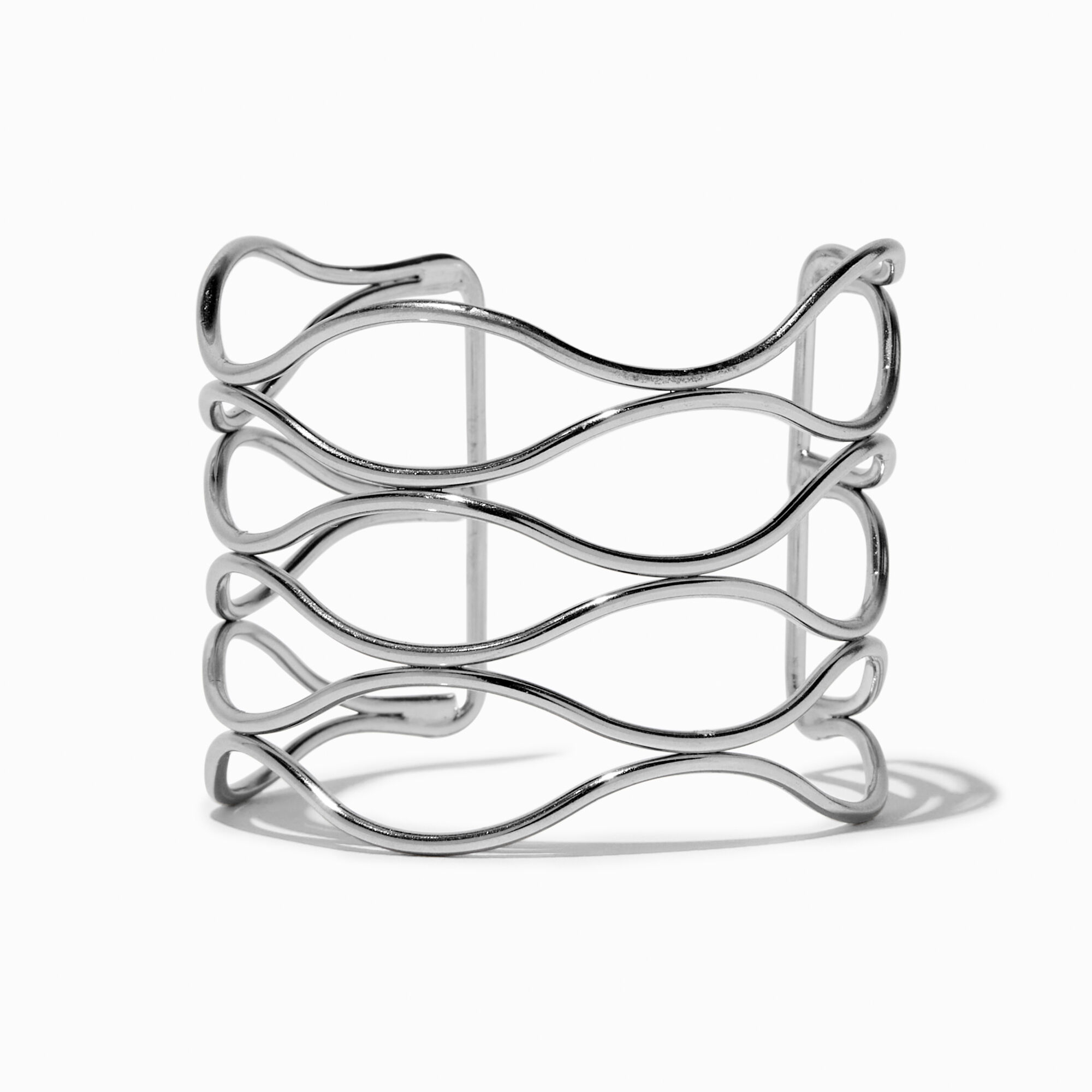 View Claires Tone Rigid Wiggle Cuff Bracelet Silver information