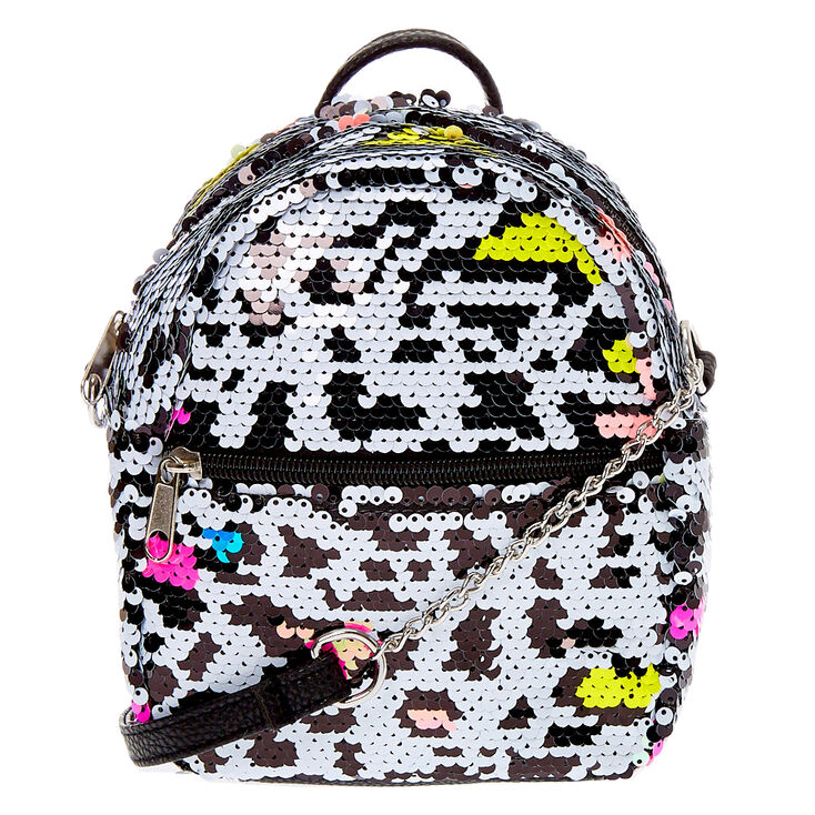 Reversible Sequin Neon Leopard Mini Backpack Crossbody Bag | Claire's US