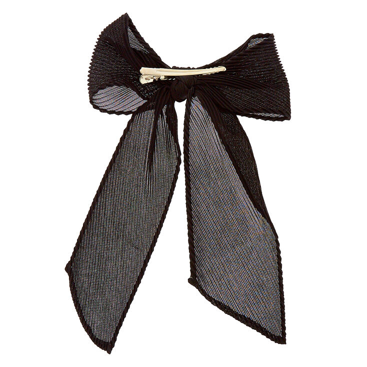 Claire's Black Satin Pearl Long Tail Bow Hair Clip