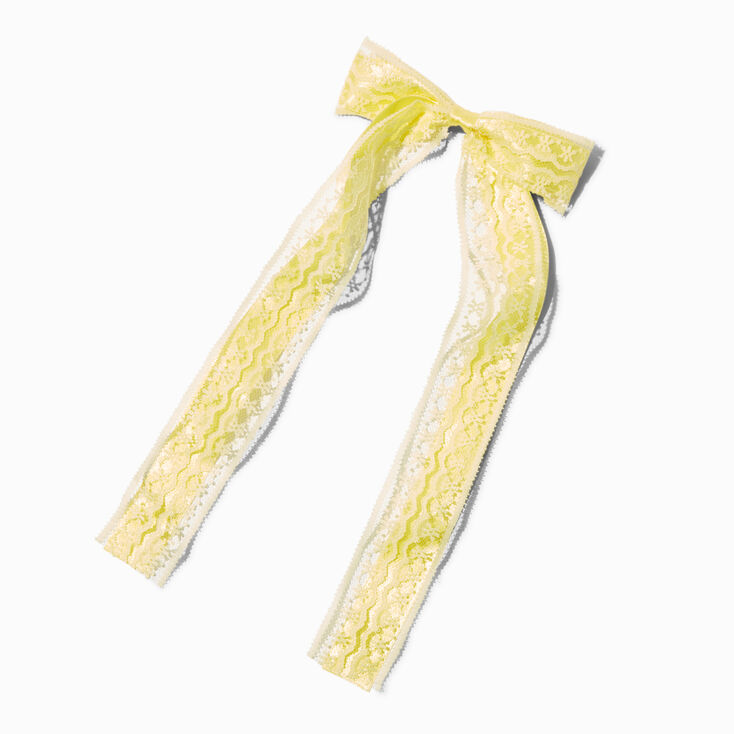 Barrette &agrave; n&oelig;ud satin&eacute;e dentelle jaune,