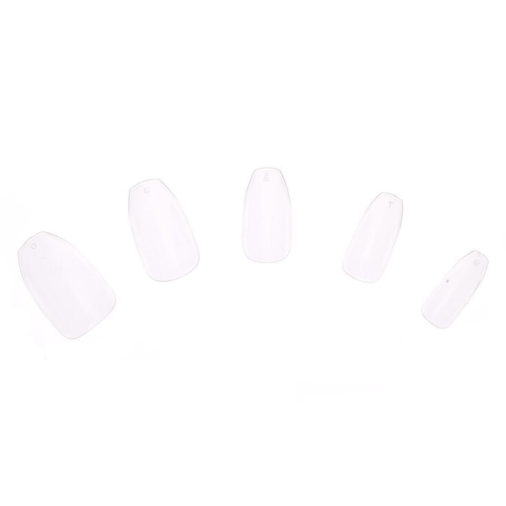 Glue On Coffin Faux Nail Set - Clear, 100 Pack,