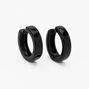 Black Flat 15mm Huggie Hoop Earrings,